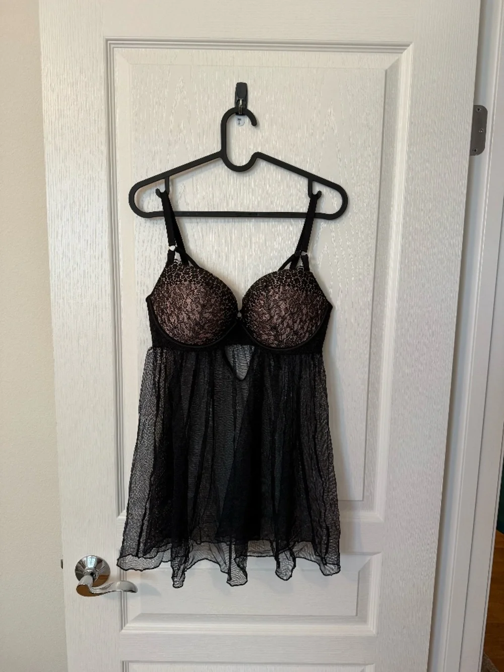 Victoria's Secret Black Lace Push-Up Babydoll Chemise Sheer Mesh Underwire 36D - Picture 1 of 10